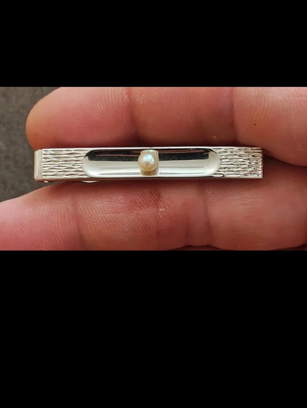1960s Swank Silver Tone Textured With Centered Pearl